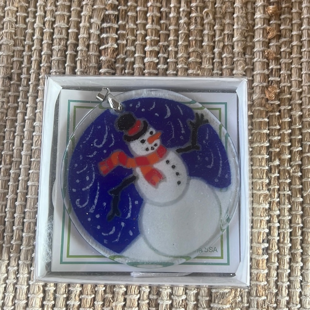 NIB Vintage Rare Peggy Karr Glass Christmas/Snowman Ornament - New Condition
